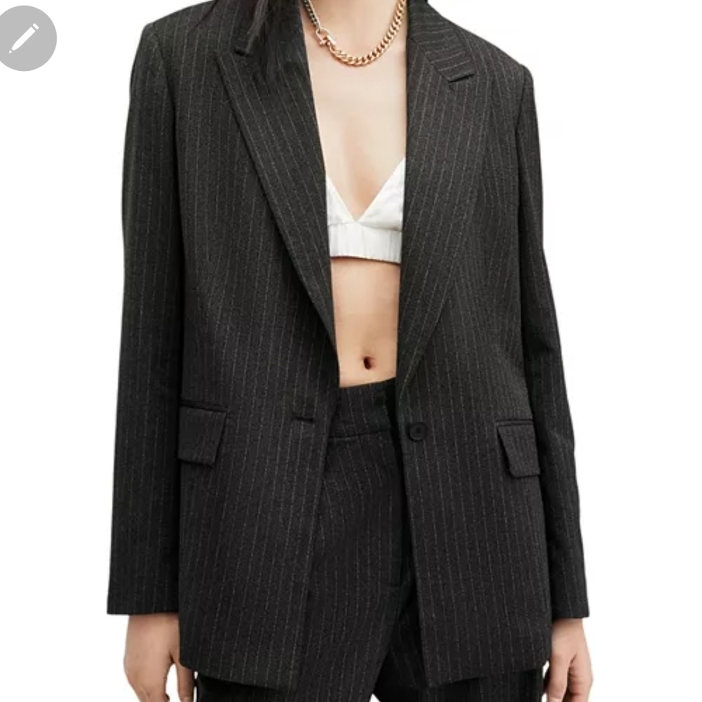 All Saints Black Pinstripe Blazer